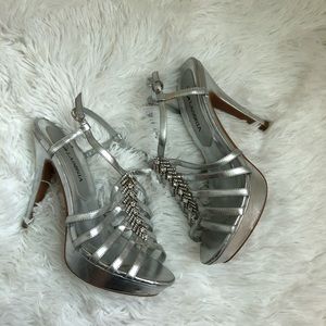Glitter Sparkle 4 1/2” Heels Metallic Silver